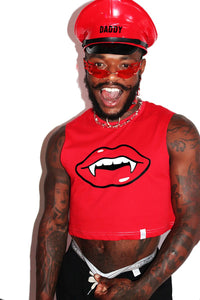 Vampire Fangs Crop Tank-Red
