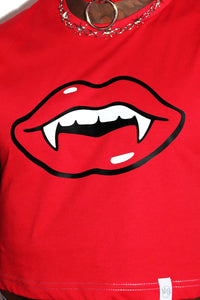 Vampire Fangs Crop Tank-Red
