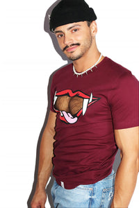 Vampire Teeth Cutout Tee-Burgandy