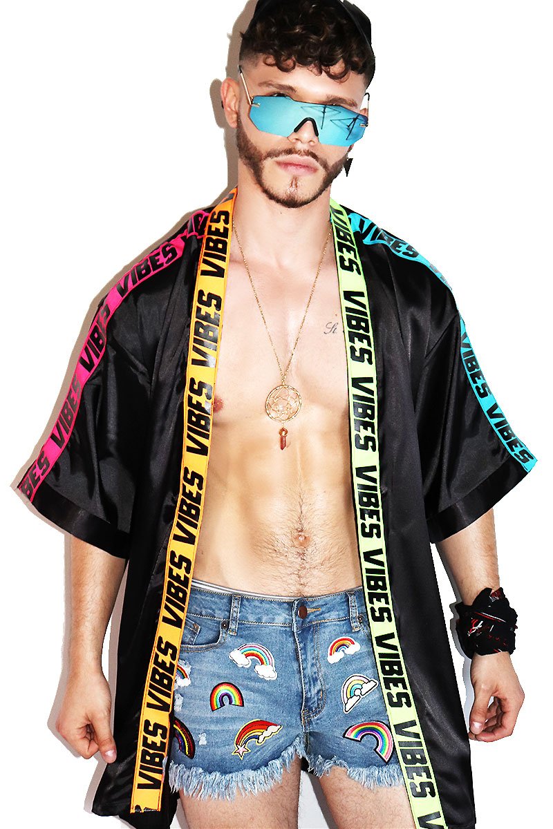 Electric Vibes Lounge Robe-Black