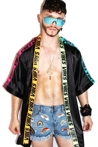 Electric Vibes Lounge Robe-Black