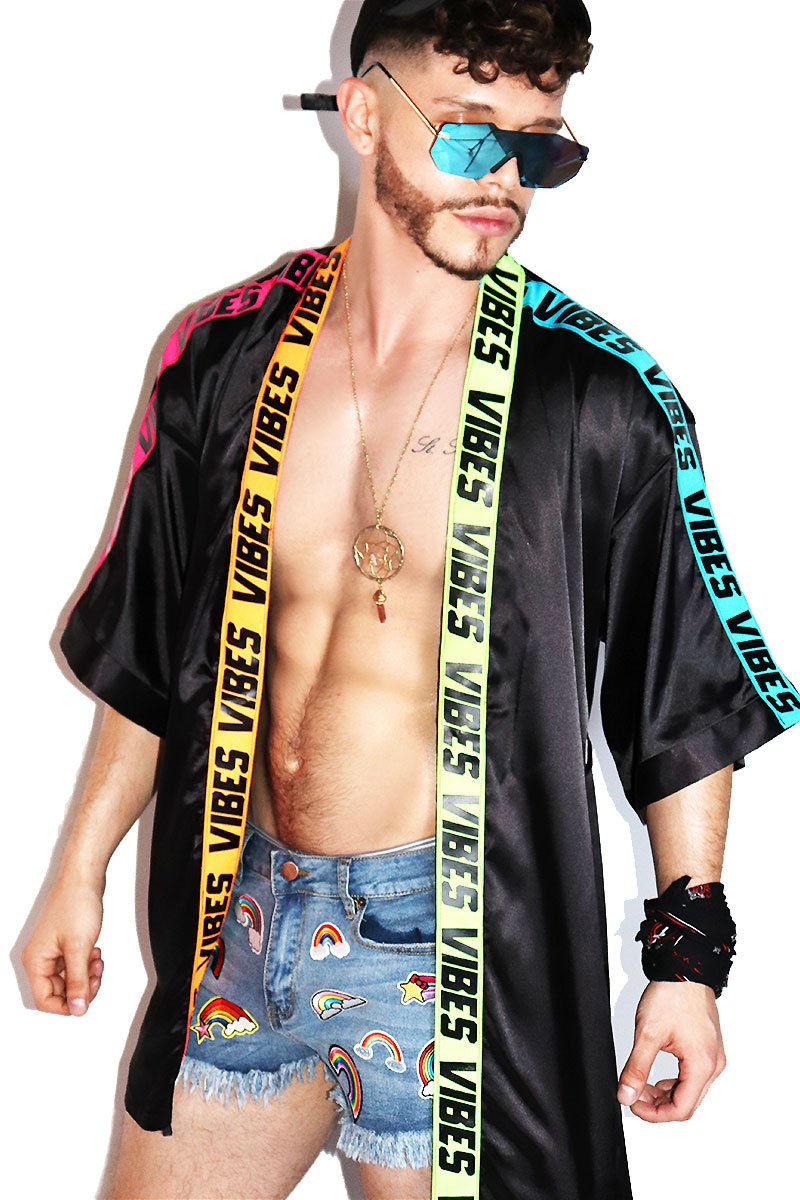 Electric Vibes Lounge Robe-Black