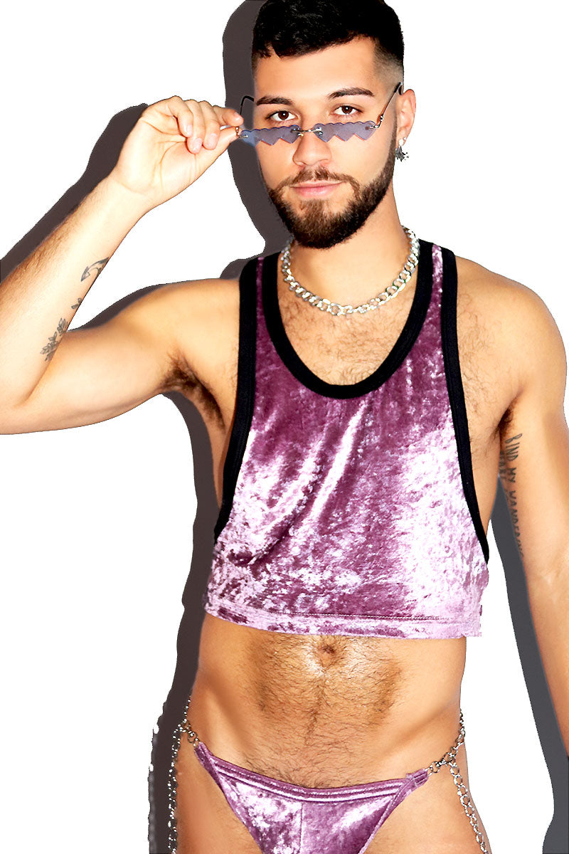 Lilac Crush Velvet Crop Racerback Tank- Purple