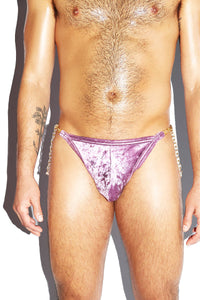 Lilac Crushed Velvet Chain Thong -Purple