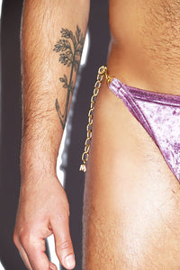 Lilac Crushed Velvet Chain Thong -Purple