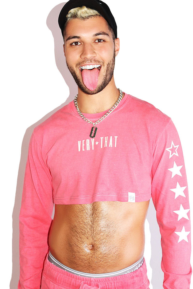 Very That Vintage Long Sleeve Extreme Crop Tee- Red