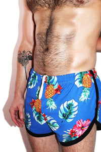 Hibiscus Running Shorts-Blue