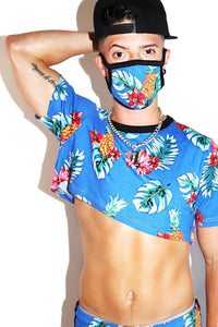 Hibiscus Extreme Crop Tee- Blue