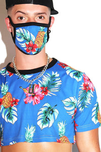 Hibiscus Extreme Crop Tee- Blue