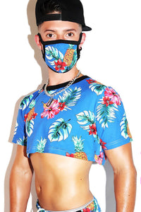 Hibiscus Extreme Crop Tee- Blue