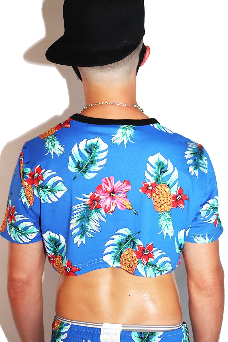 Hibiscus Extreme Crop Tee- Blue
