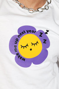 Wake Me Up Next Year Long Sleeve Crop Tee- White
