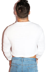 Wake Me Up Next Year Long Sleeve Crop Tee- White