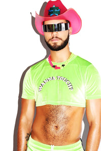 Wanna Touch Velvet Extreme Crop Tee- Neon Green