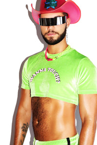 Wanna Touch Velvet Extreme Crop Tee- Neon Green