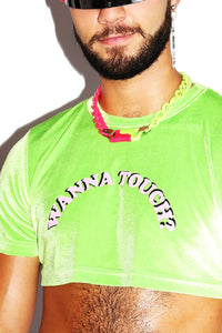 Wanna Touch Velvet Extreme Crop Tee- Neon Green