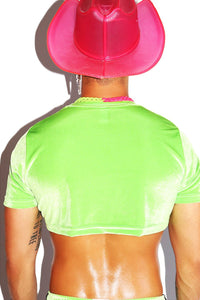 Wanna Touch Velvet Extreme Crop Tee- Neon Green