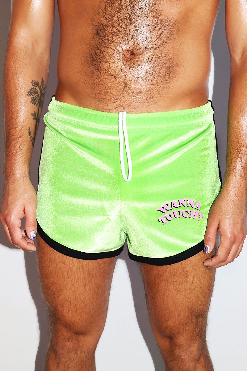 Wanna Touch Velvet Running Shorts-Green