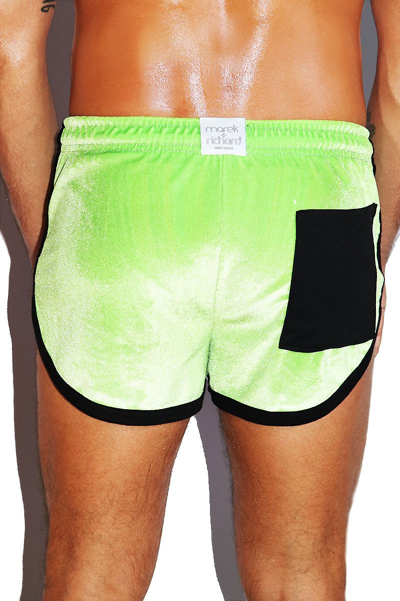 Wanna Touch Velvet Running Shorts-Green