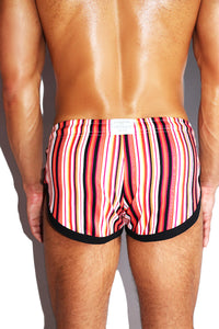 Madrid Stripes Shorty Shorts- Red
