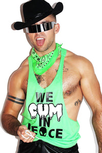 We Cum in Peace String Tank-Neon Green