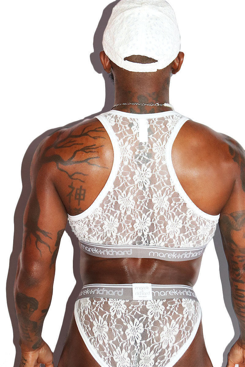 Lace Lingerie Crop Racerback Tank- White