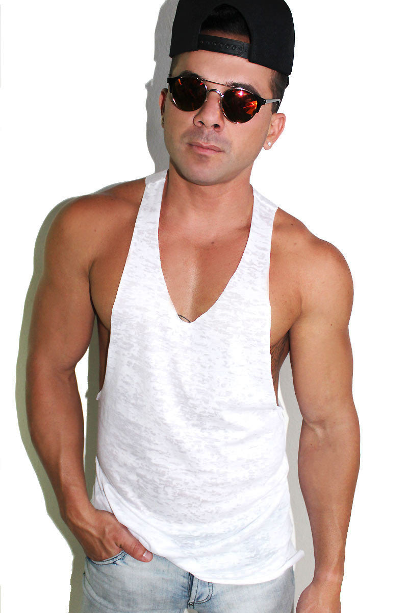 Core String Tank Burnout-White