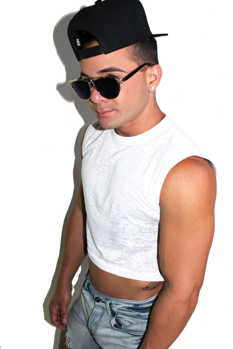 Core Crop Tank Burnout- White