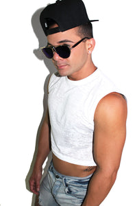 Core Crop Tank Burnout- White