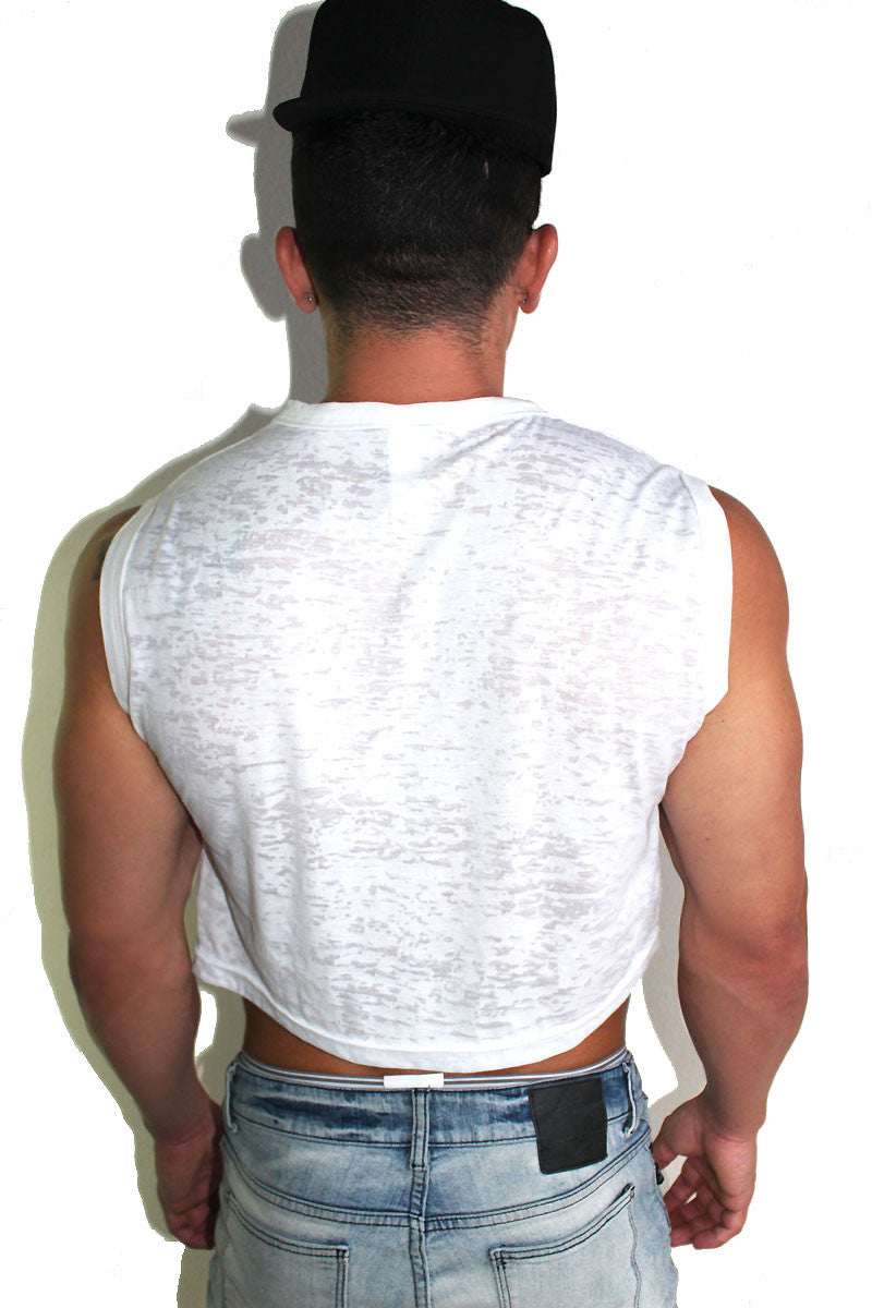 Core Crop Tank Burnout- White