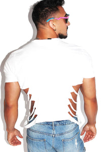 Shredded Oblique Crop Tee-White