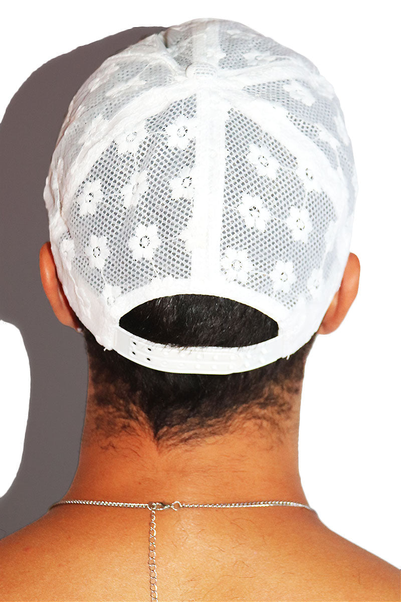 Summer Flowers Lace Dad Hat -White