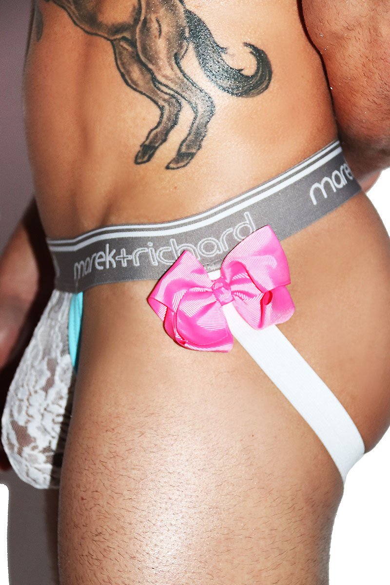 Peep Show Bow Mesh Jockstrap-White