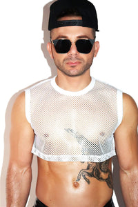 Core Extreme Mesh Crop Tank-White
