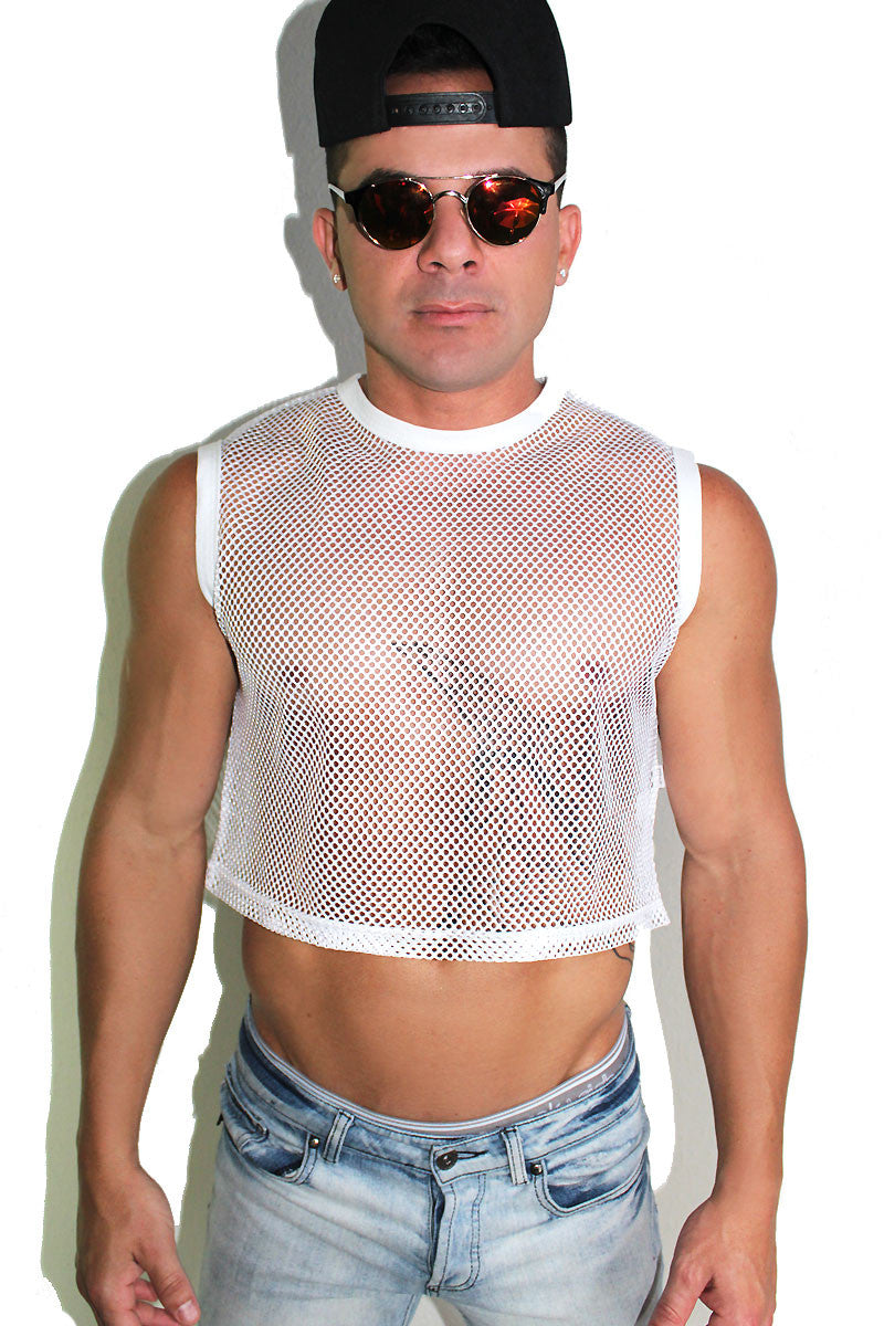Core Mesh Crop Tank- White