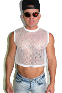 Core Mesh Crop Tank- White