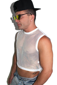 Core Mesh Crop Tank-White