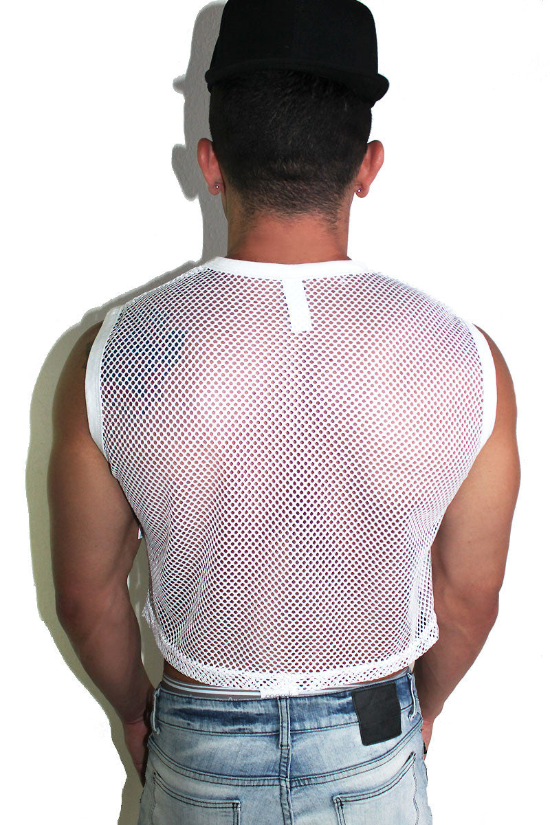 Core Mesh Crop Tank- White