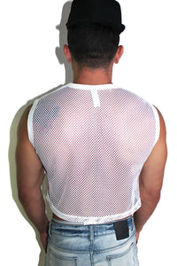 Core Mesh Crop Tank- White