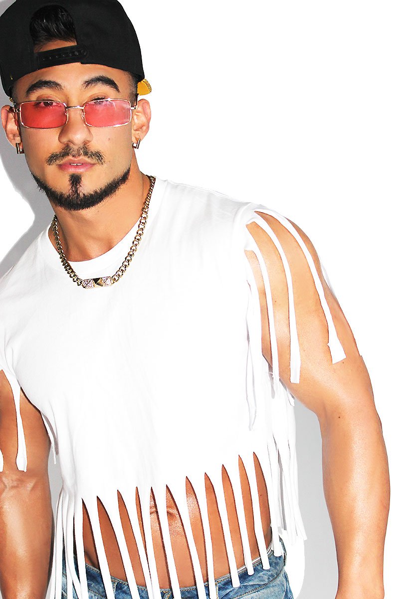 Shredded Fringe Crop Tee-White