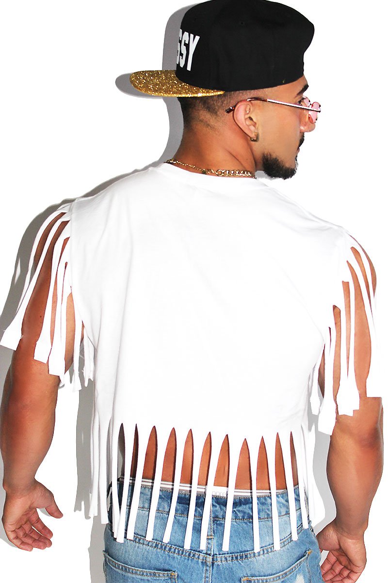 Shredded Fringe Crop Tee-White