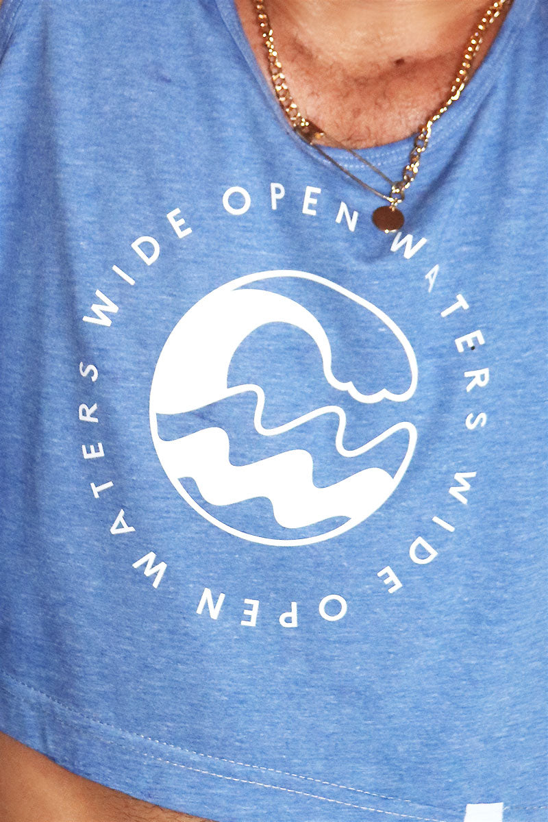 Wide Open Waters Crop Racerback Tank- Light Blue