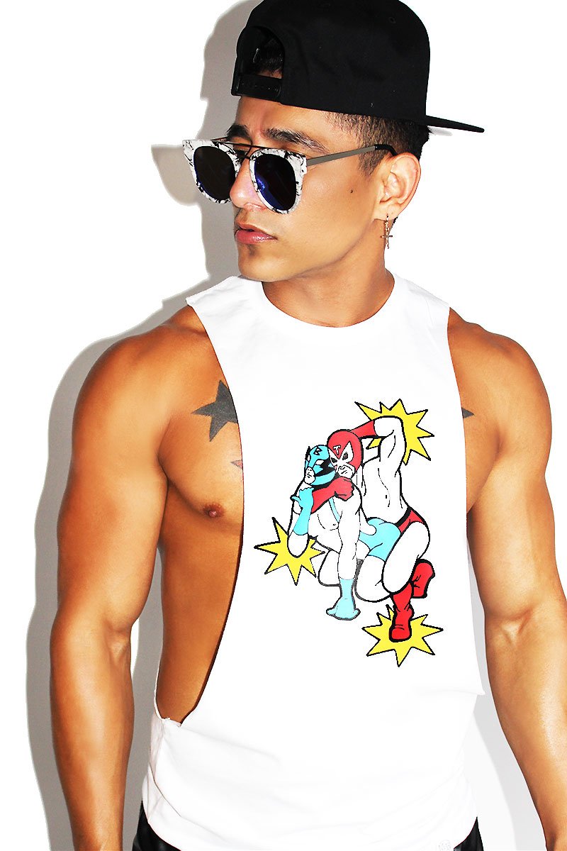 Wrestling Match Low Arm Shredder Tank- White