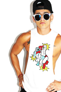 Wrestling Match Low Arm Shredder Tank- White