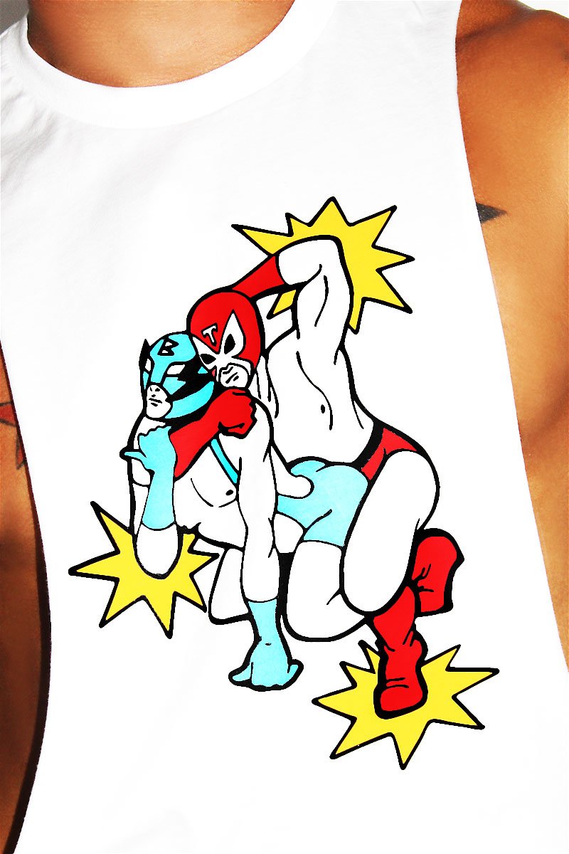 Wrestling Match Low Arm Shredder Tank- White