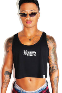 Yaaas Queen Crop Racerback Tank-Black