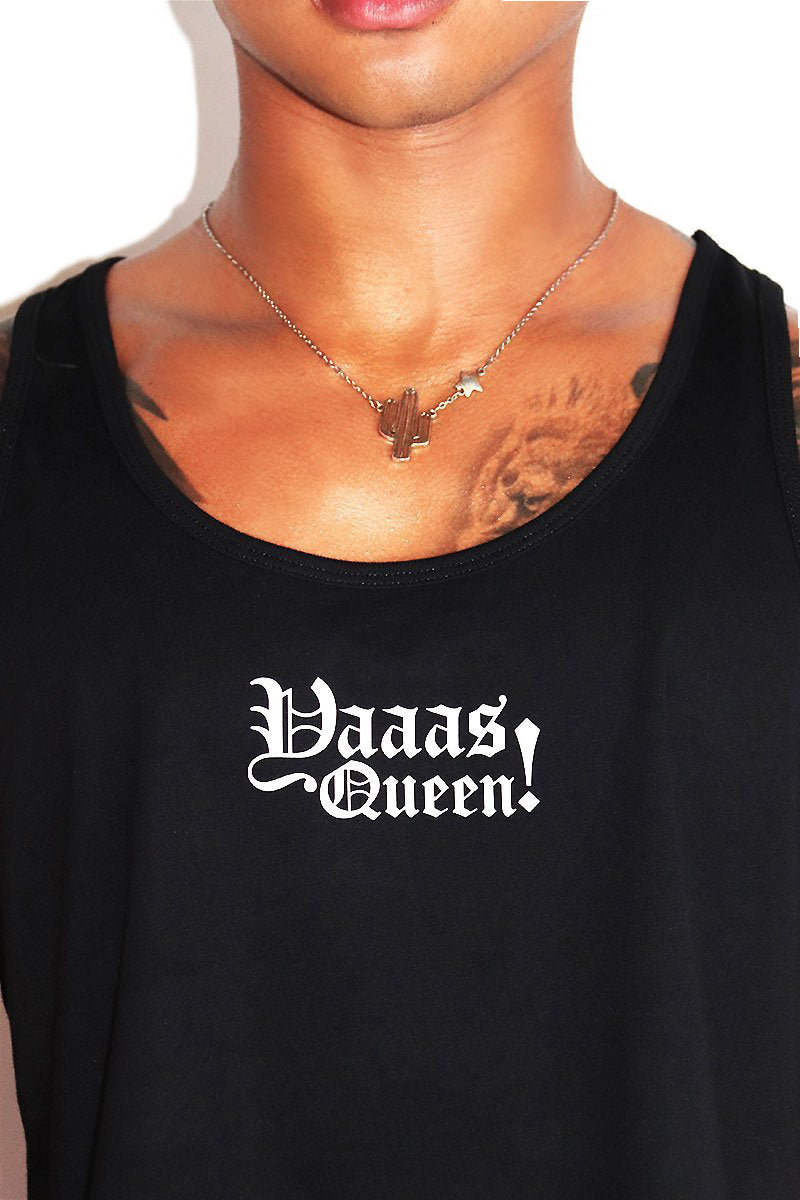 Yaaas Queen Crop Racerback Tank-Black