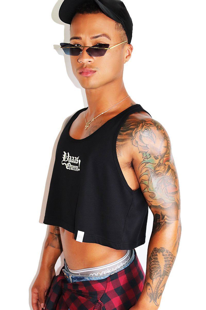 Yaaas Queen Crop Racerback Tank-Black
