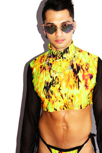 Acid Trip Mesh Extreme Long Sleeve Crop Turtleneck- Green