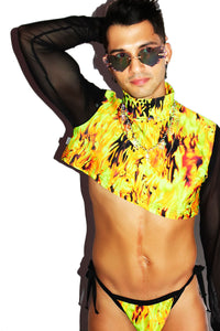 Acid Trip Mesh Extreme Long Sleeve Crop Turtleneck- Green